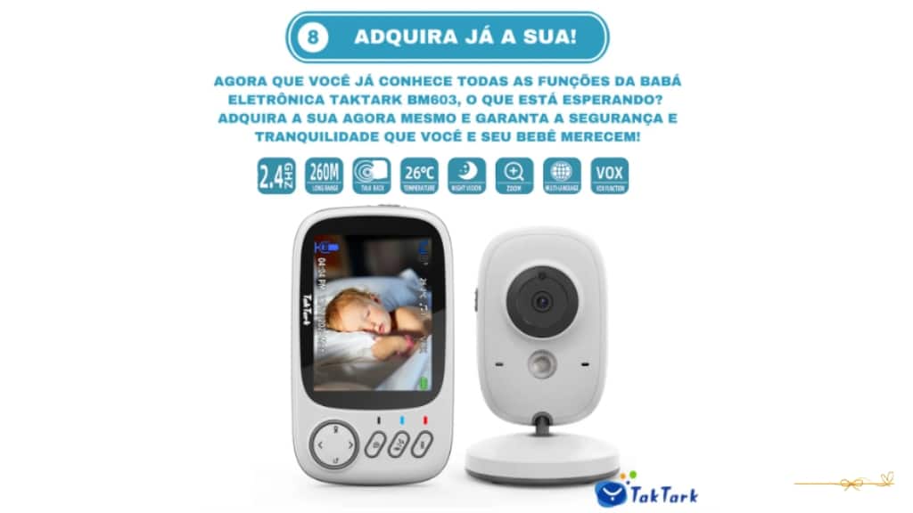 Babá Eletrônica TakTark BM603 Babá eletrônica TakTark BM603 com tela LCD de 3,2” e visão noturna