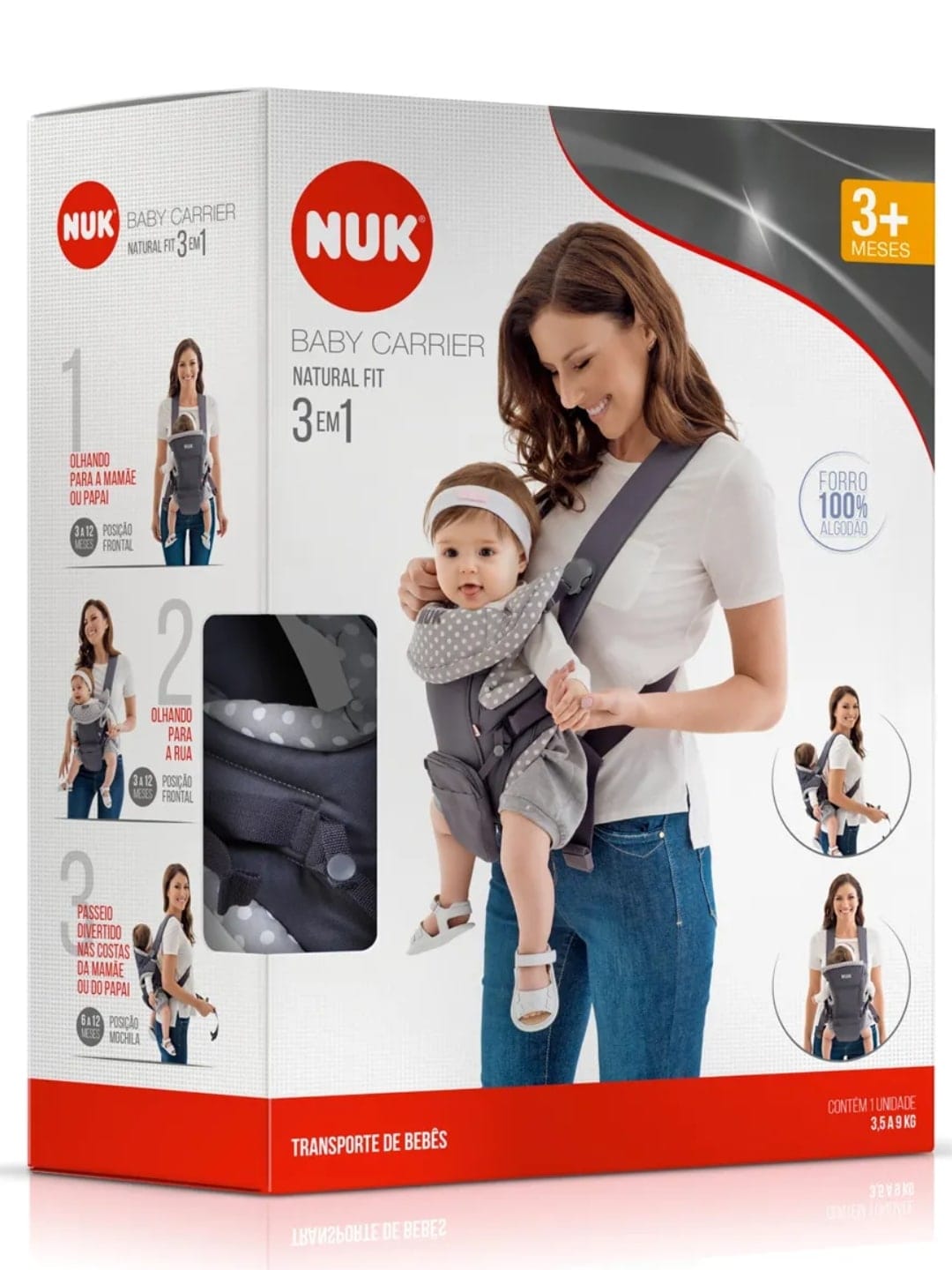 Baby Carrier Natural Fit 3 em 1 - NUK, Cinza