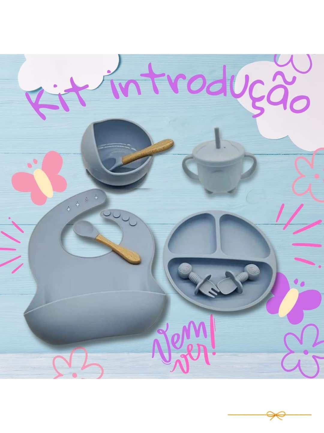 Kit Introdução Alimentar Bebe 8 Peças Silicone