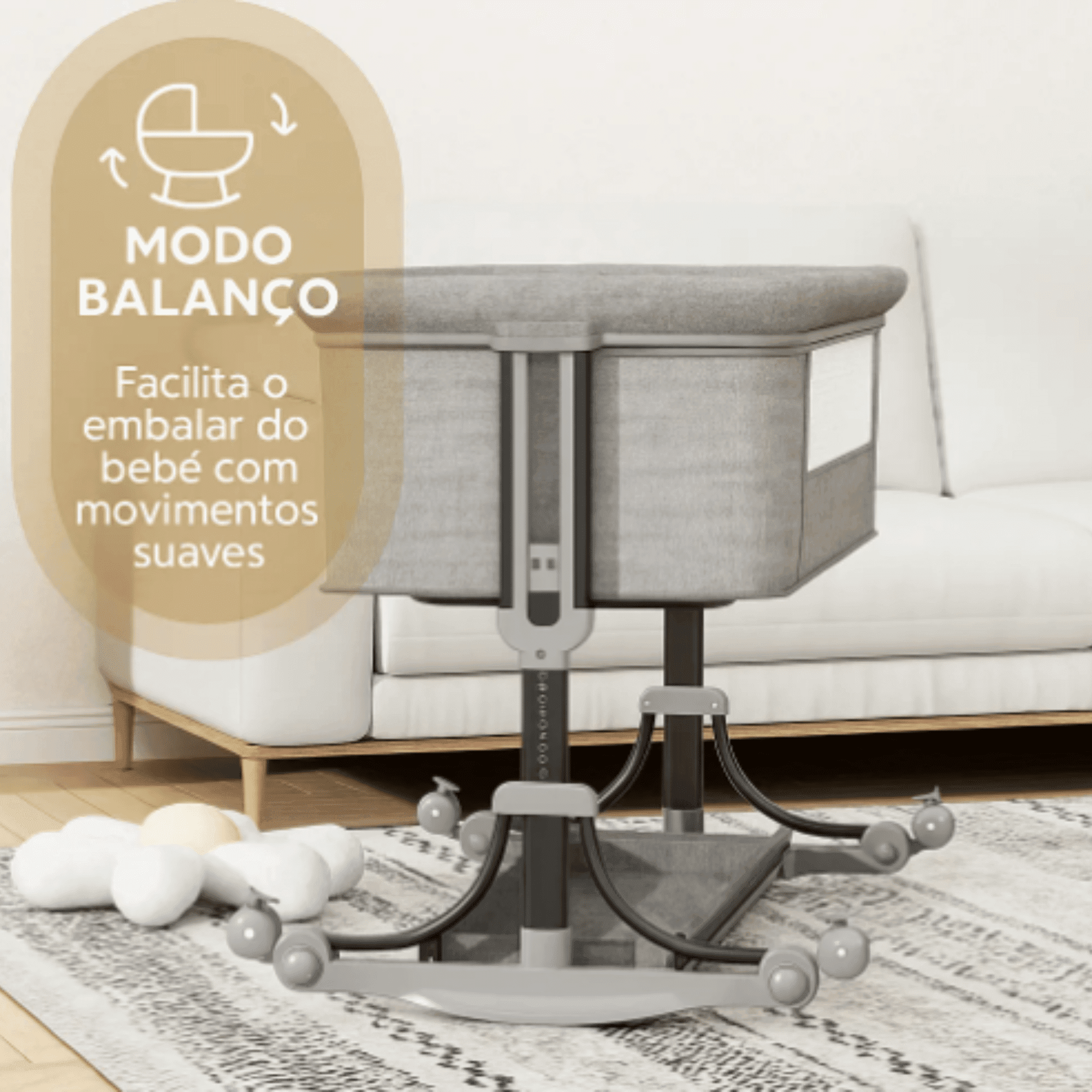 Berço portátil bebê moises da B Bambinelli com modo balanço