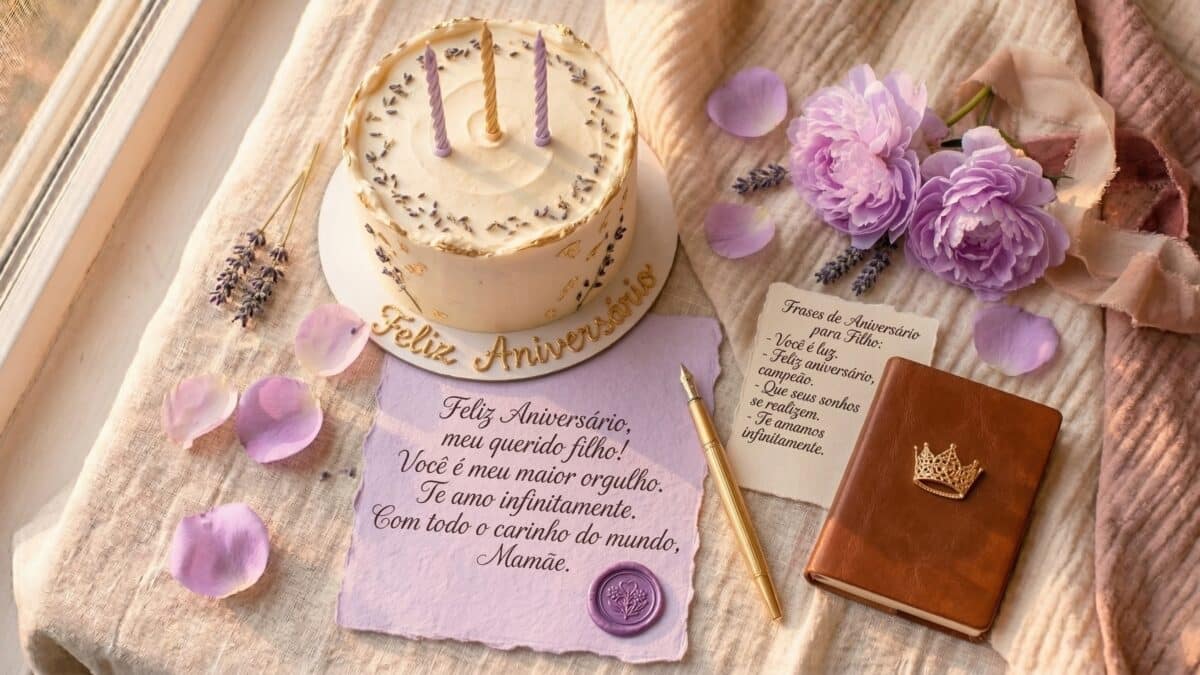 mensagem de aniversário para filho Bolo de aniversário com velas e mensagem emocionante para filho — frases para aniversário de filho copiar e colar